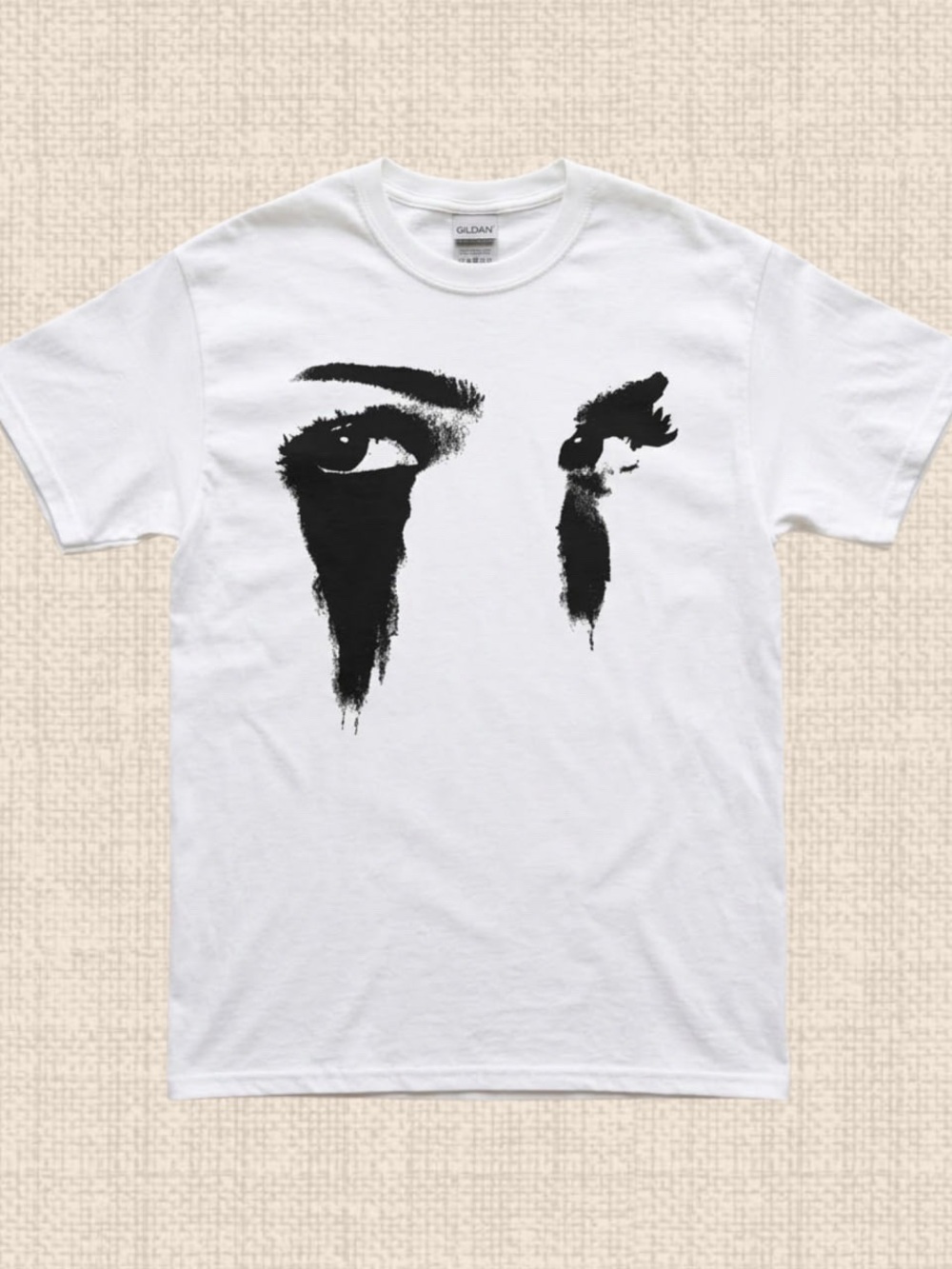 Gildan White Short Sleeve Tee with Black Drip Eye Graphic